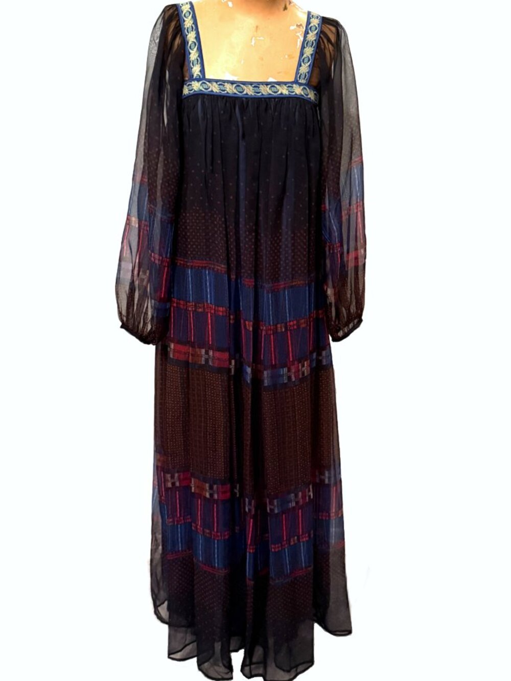 Victor Costa Vintage 70s Maxi Gown Chiffon Hippie Cottage Vintage 8 Mod XS Boho